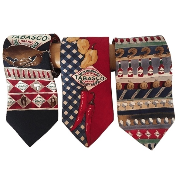 TABASCO Novelty Neckties Ties 100% Silk Made USA Lot 7 Graphic Hot Sauce Vintage - Picture 5 of 15